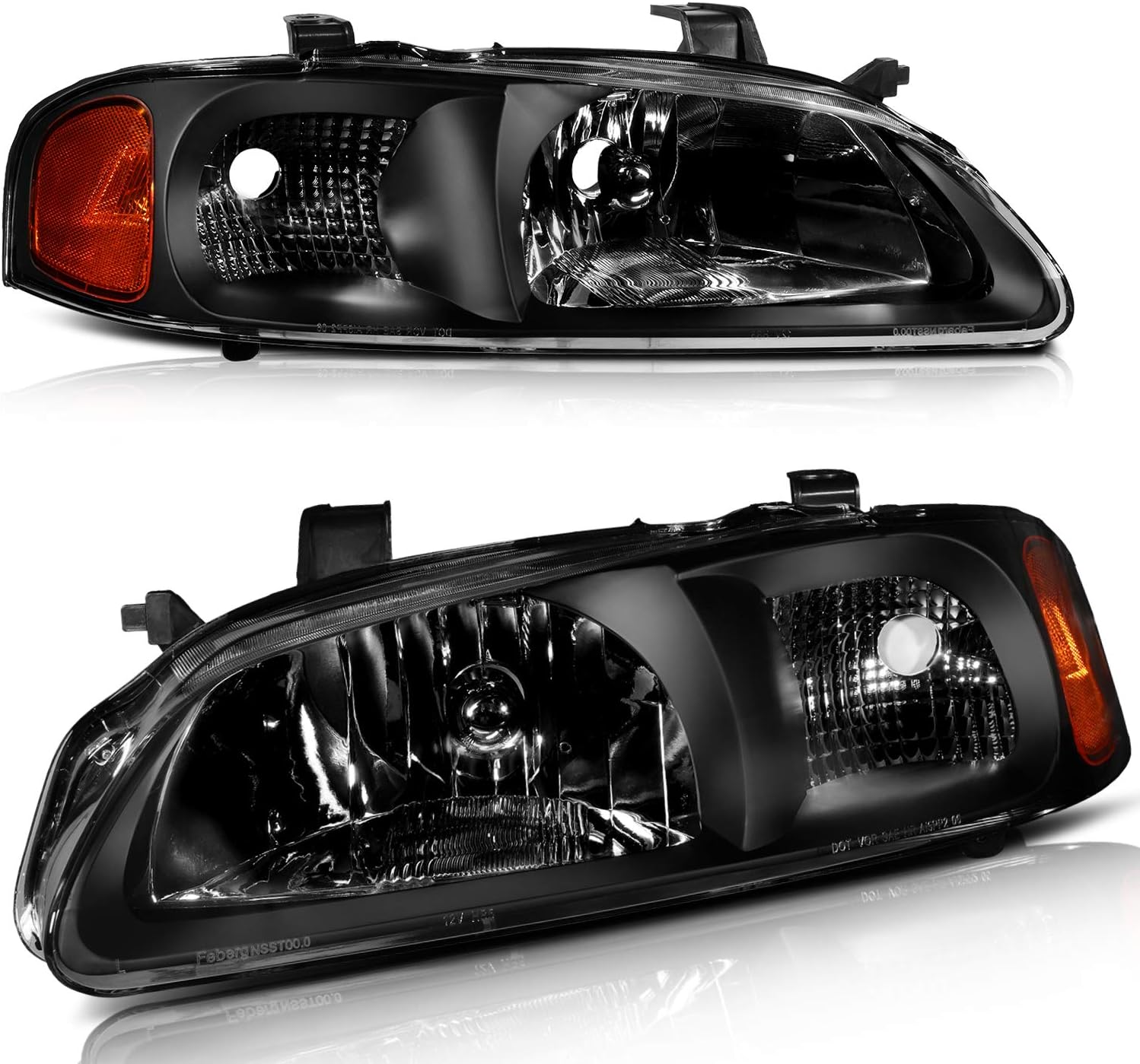 Headlight Assembly replacement for Nissan Sentra 2000-2003 Black Housing Amber Reflector Clear Lens