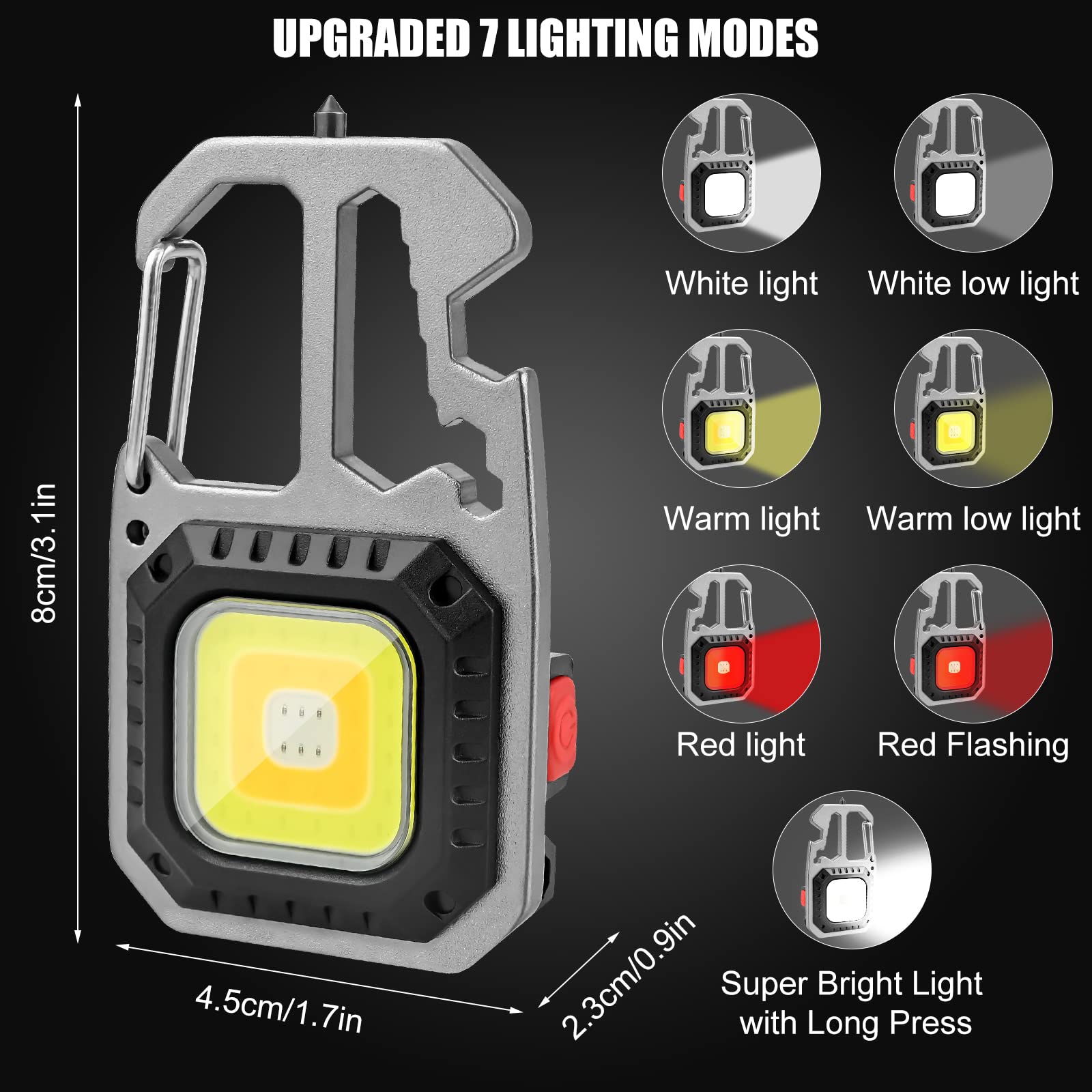 JIZZU 2er Set Mini LED Schlüsselanhänger Mit 6 Modi & Flaschenöffner - Ultrakleine Taschenlampe Für Camping & Notfälle
