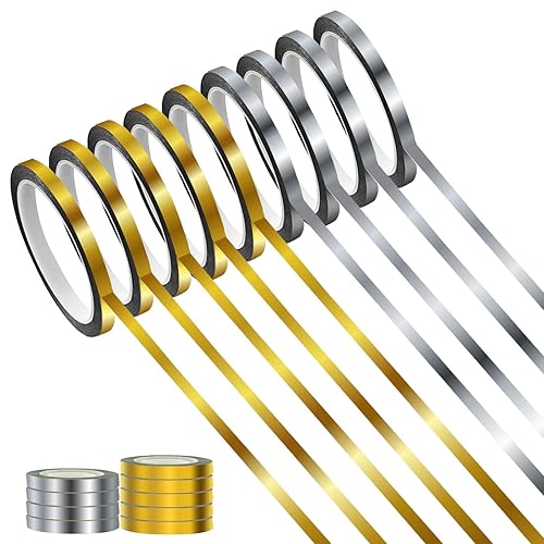 YimeBand 9 rollos de cinta metálica dorada Washi espejo, cinta de arte gráfico dorada para bricolaje, cinta de película de poliéster metalizado