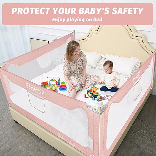 Miniatura 4 de Riel de cama para niños pequeños, riel de cama para cama King de tamaño matrimonial, protector de cama de bebé para niños pequeños (rosa, 1 pieza,