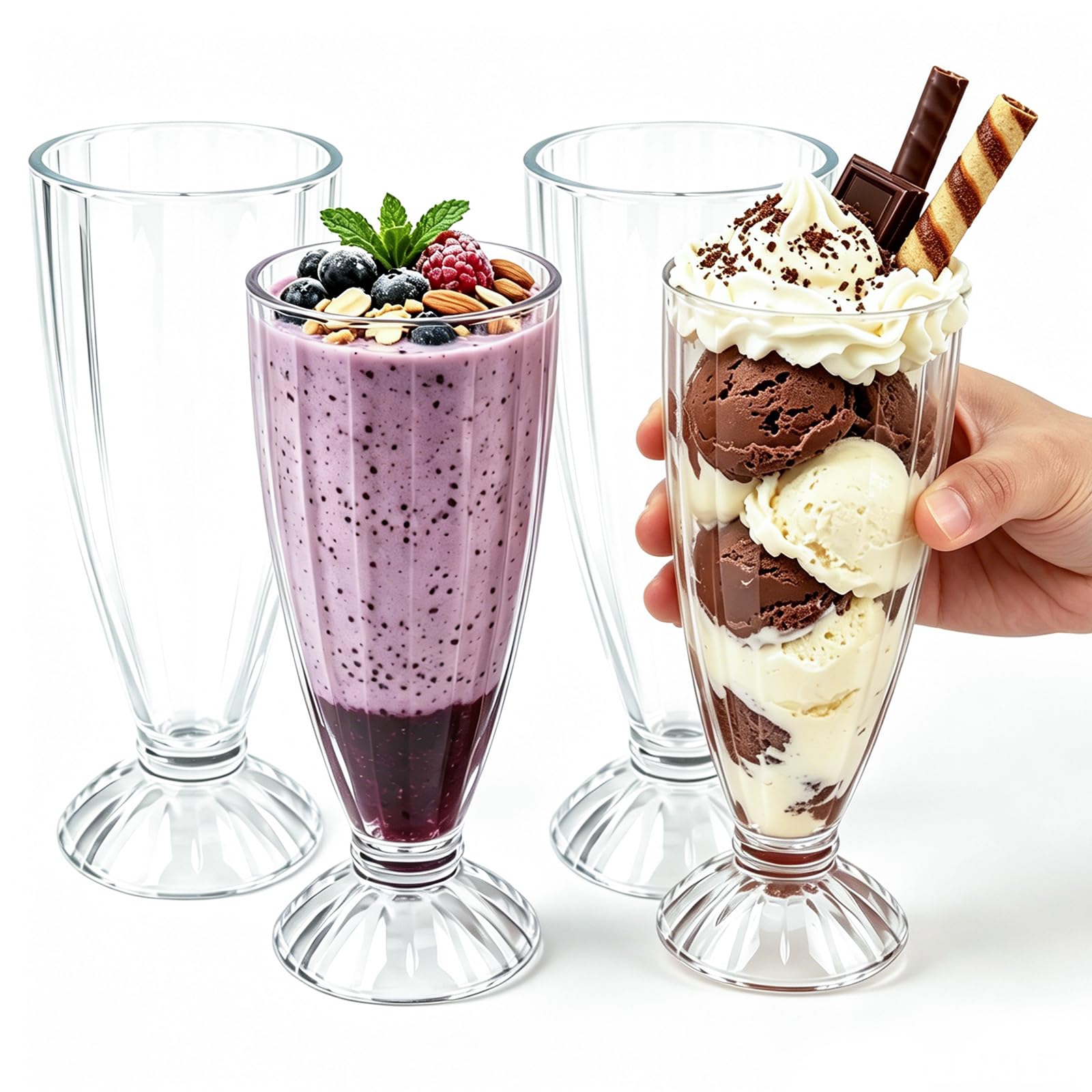 Set di 4 Bicchieri da Dessert in Vetro Gelato, 350 ml, Tazza Vetro Trasparente,Coppette Adatto per Gelati, Frappè, Dessert, Granite e Macedonie di Frutta (350ML)