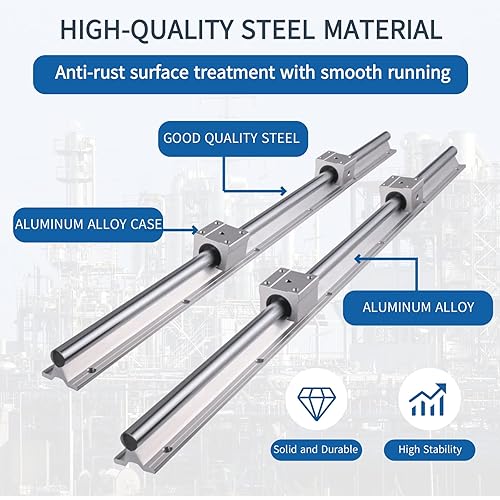 Miniatura 3 de BEVDICNC Rieles lineales, 2 piezas SBR20-39.370in y 4 piezas SBR20UU de rodamientos de carro, rodamientos lineales y rieles para enrutadores CNC DIY