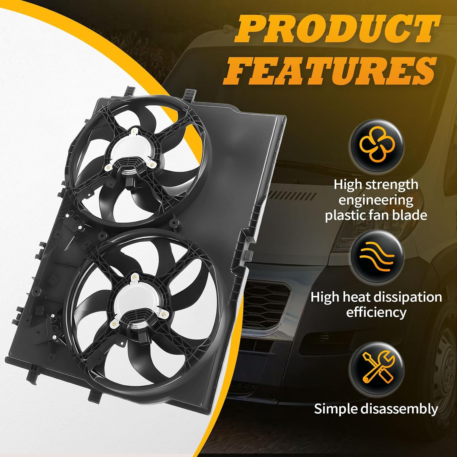Jecoupoon Radiator Cooling Fan Compatible with ProMaster 1500/2500/3500 2014-2021 3.6L 68189000AA 68189000AB