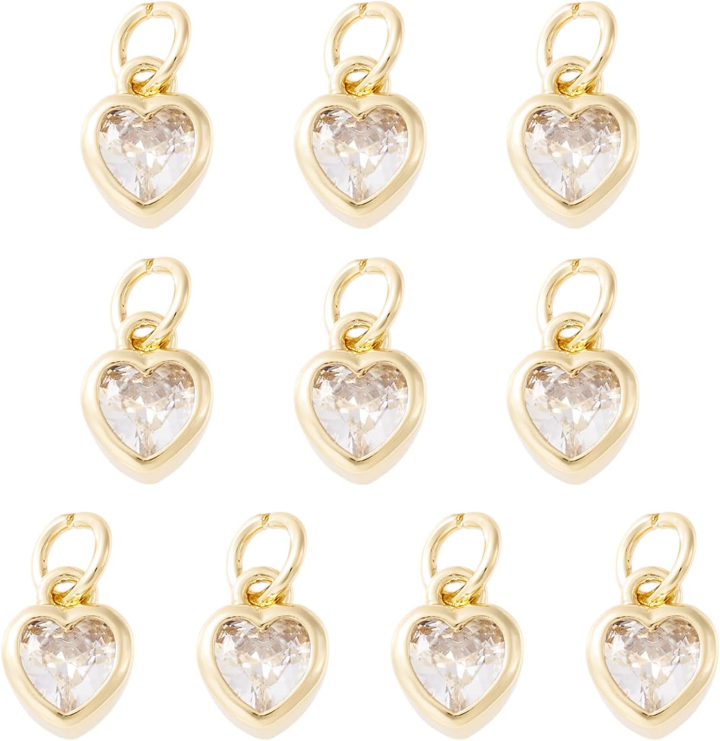 FASHEWELRY 10Pcs Grade AAA Cubic Zirconia Heart Charms 18K Gold Plated Crystal Heart Pendants Sparkling Micro Pave CZ Pendants for Bracelet Necklace Jewelry Making Festival Gift - Image 6