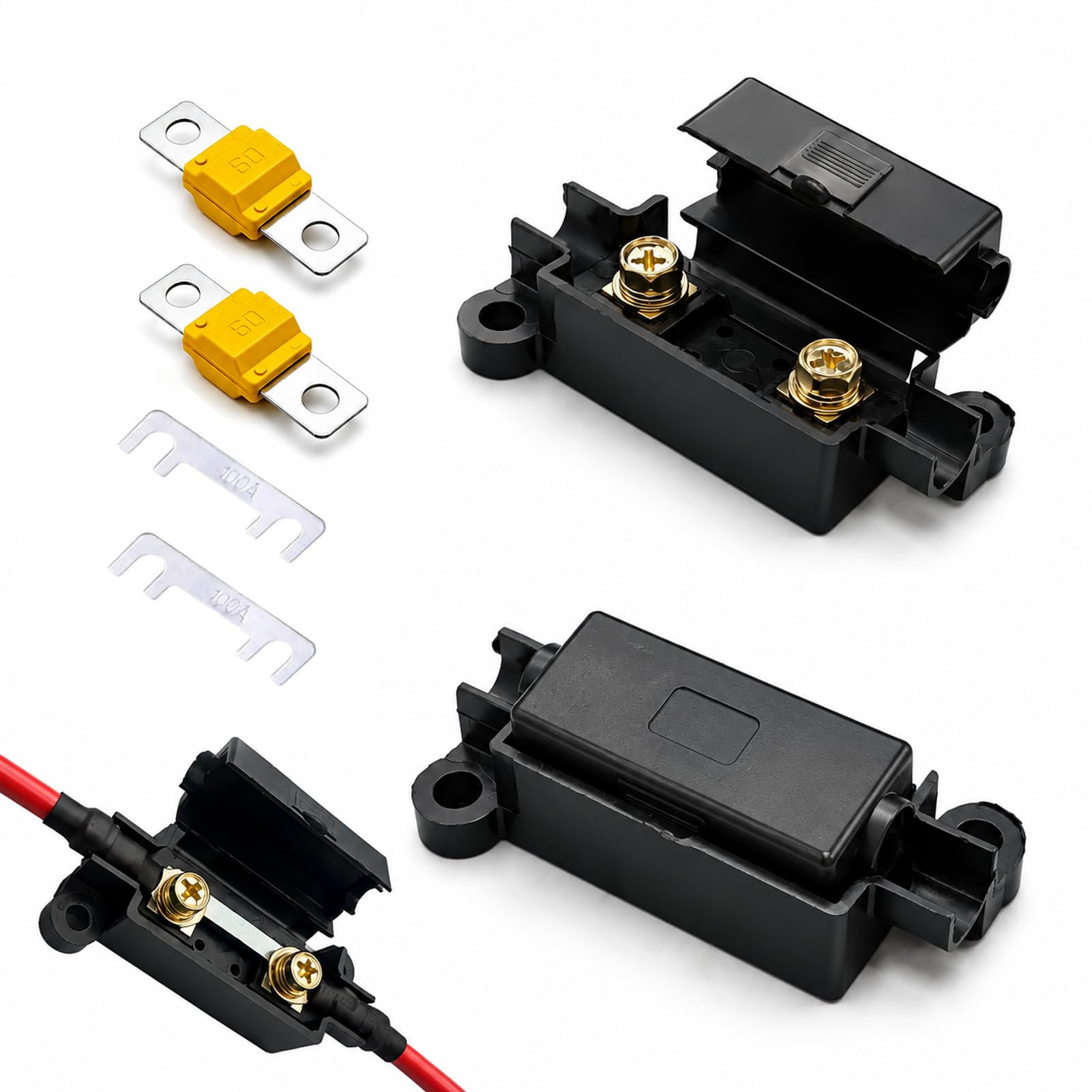 2Set Fuse Holders & 60A High Current Midi Fuses for Vehicles Caravans