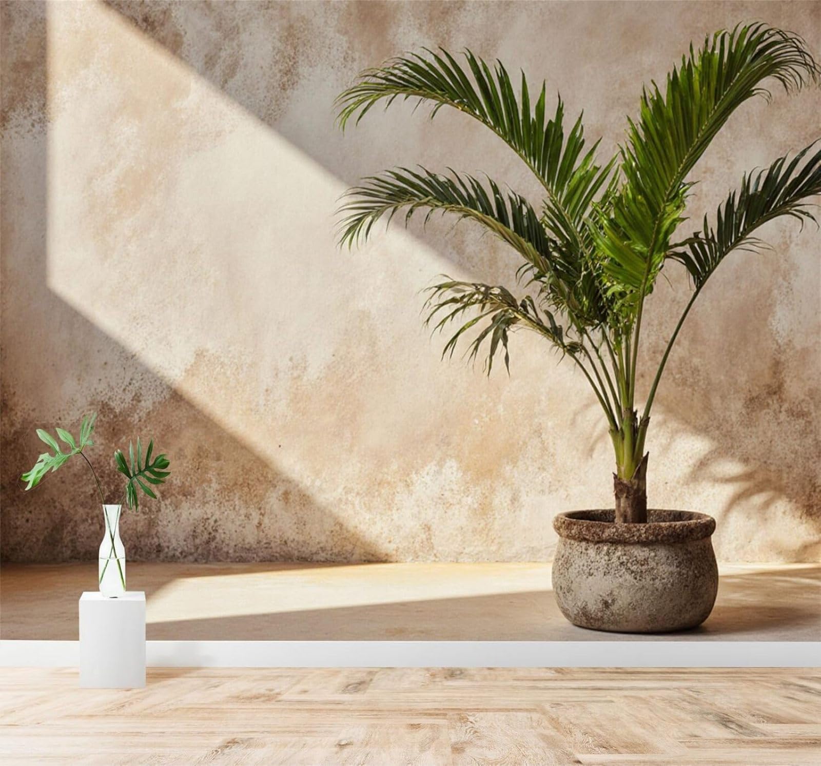 XLMING Three Dimensional Tropical Palm Trees Plants Sunshine 3D Wallpaper Silky Texture Home Study Office Grey Dining Room Sofa Bedroom Living Room TV Backdrop-150cm×105cm