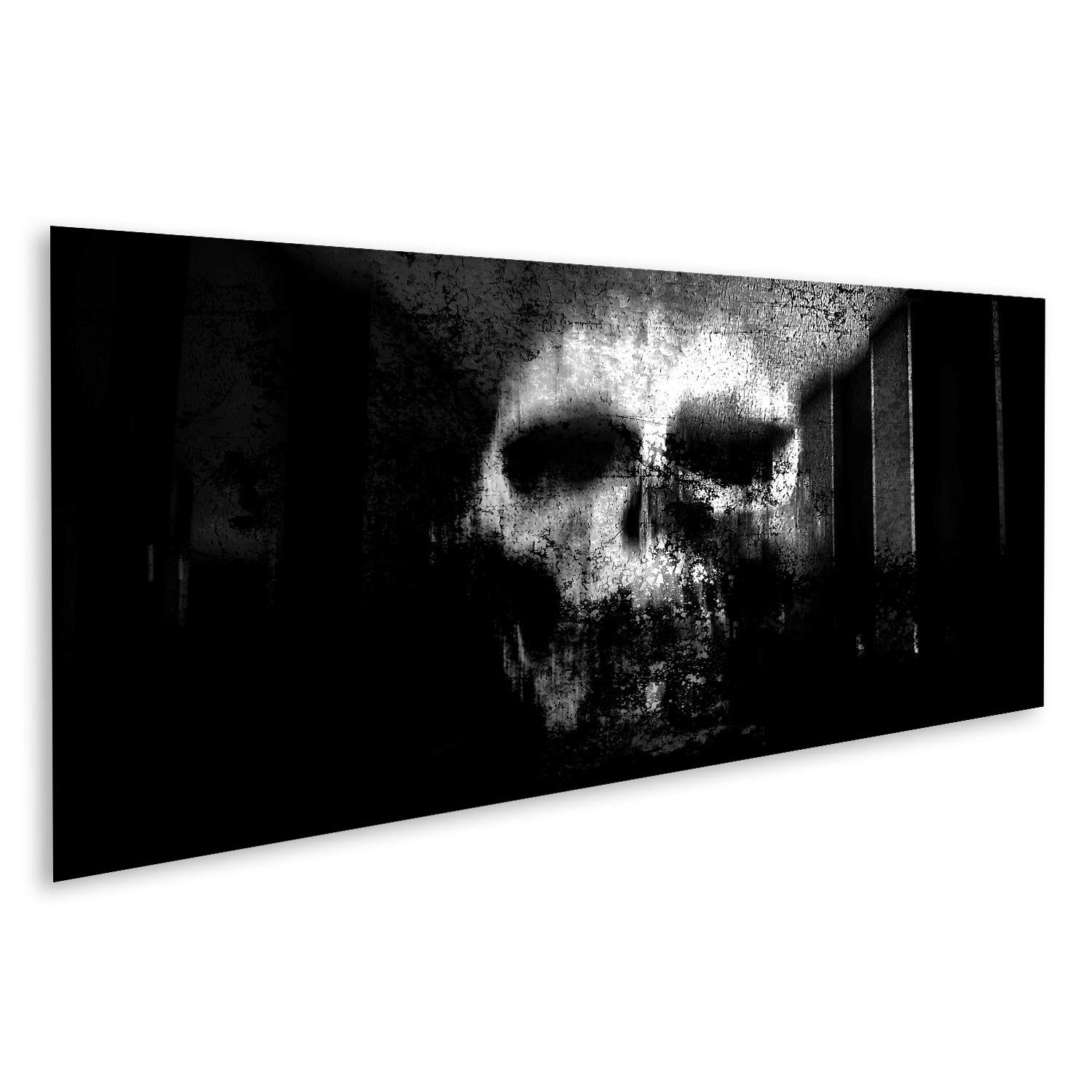 Quadro su tela con teschio in bianco e nero horror sfondo per Halloween concetto e film poster, 120 x 40 cm, stampa artistica