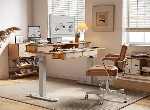 Miniatura 10 de BANTI Escritorio eléctrico de pie ajustable en altura con 4 cajones, mesa de 55 x 24 pulgadas con estante de almacenamiento, escritorio de pie,