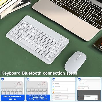 Apple uyumlu iPad A16 11 model Tablet Için Uyumlu Slim Şarjlı Bluetooth Klavye Ve Mouse Seti (Beyaz)