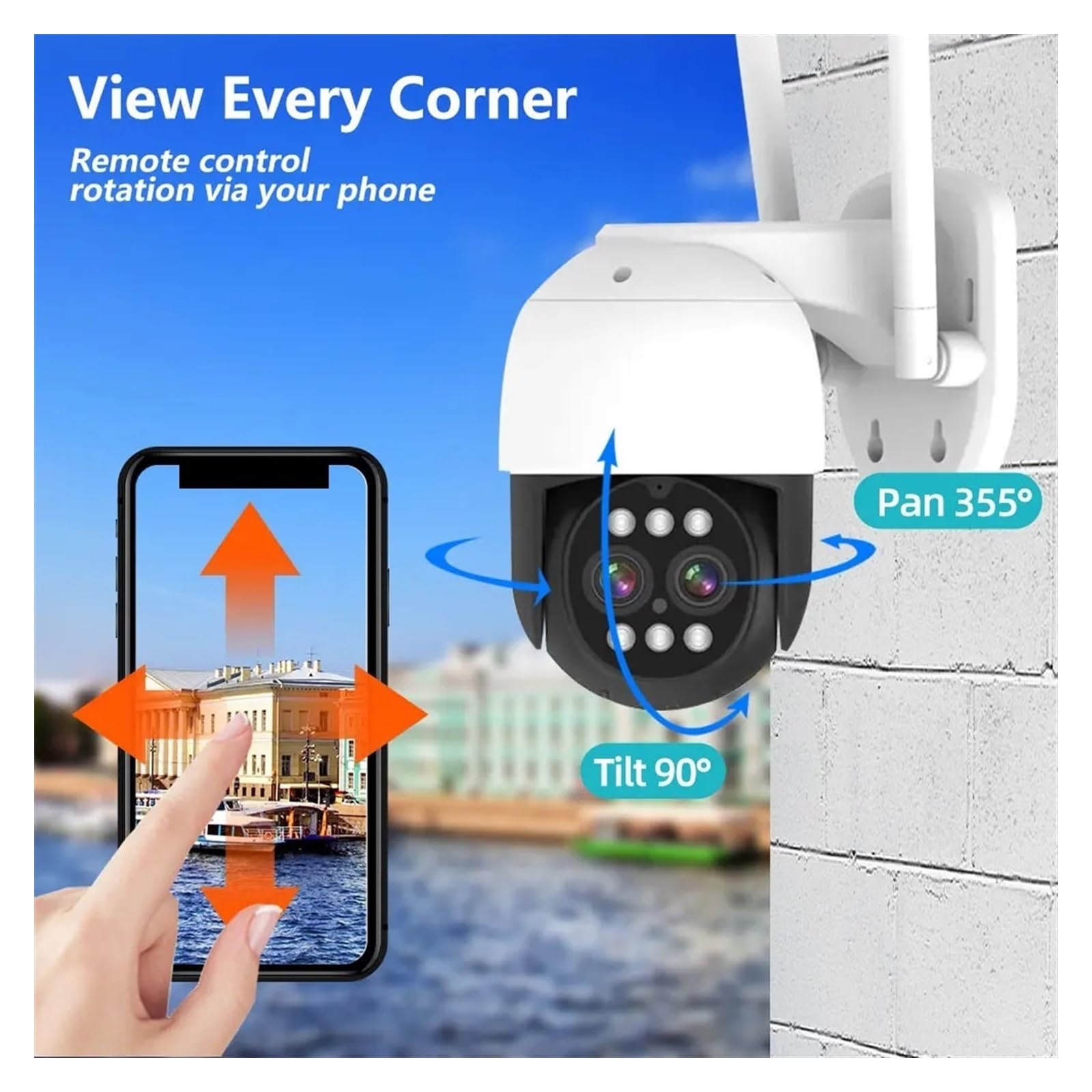 Kamery bezpieczeństwa, 8MP Podwójny obiektyw 2,8 mm -12 mm 10-krotny zoom 4K Kamera IP PTZ Zewnętrzna AI Śledzenie człowieka CCTV Dźwięk Bezpieczeństwo Wideo Nadzór(WIFI Add 128G Card)