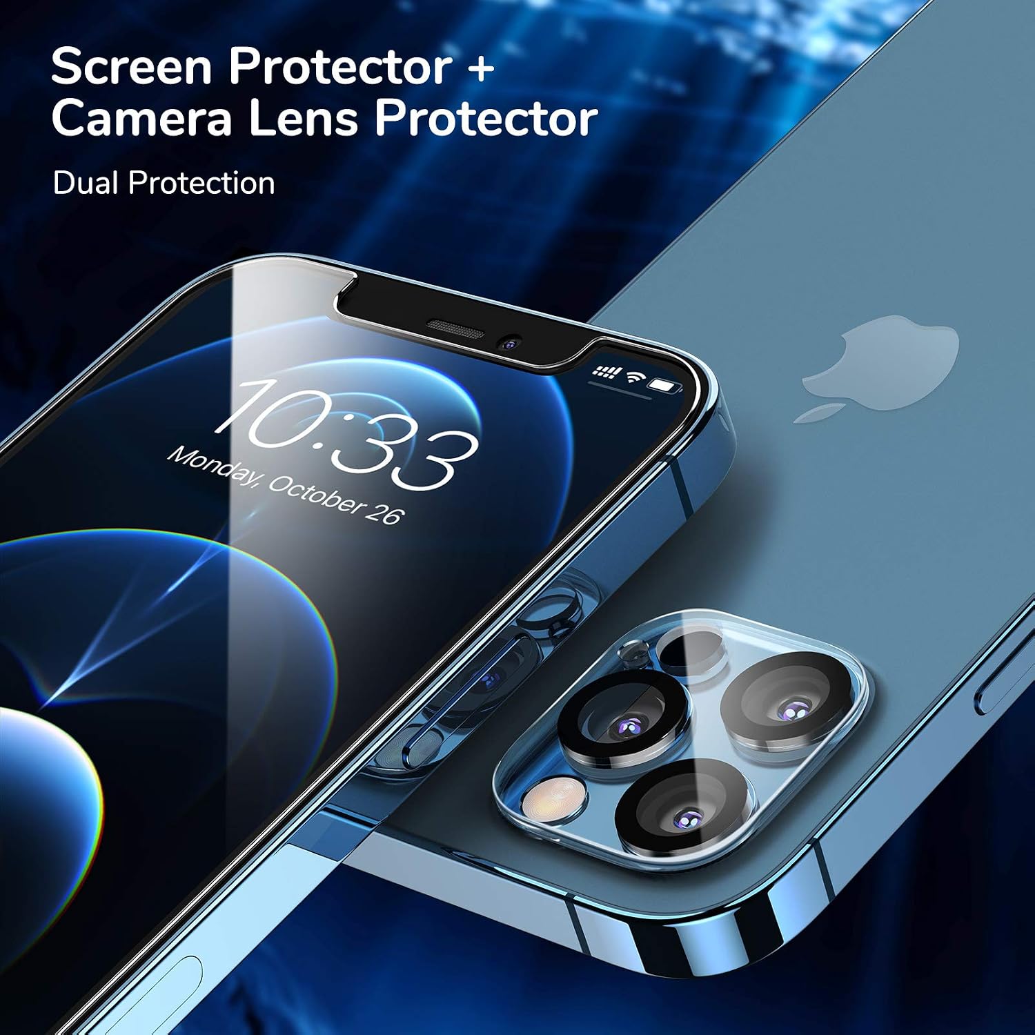 Syncwire Shatterproof Screen Protector for iPhone 12 Pro Max 6.7" [2 Pack], Tempered Glass Film with Alignment Tool [99% HD Clear, 9H Hardness, Bubble Free, Sensitive Touch, Anti-Smudge] with 2 Pack Camera Lens Protector