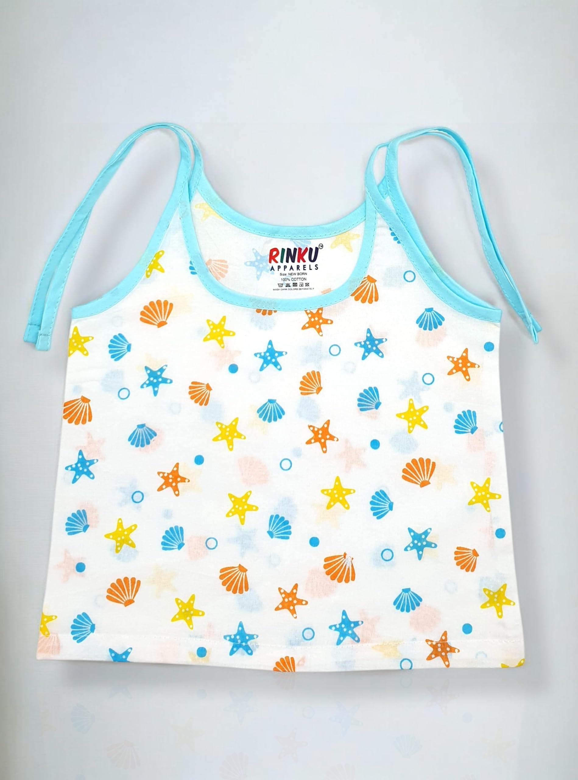 VIRTI MINI ME Baby Girls Cotton Camisole Vest Slip β Pack of 6 | Soft & Breathable Sleeveless Innerwear | Fun Printed Designs | Ideal for Summer (0-3 Month) Multicolour 2
