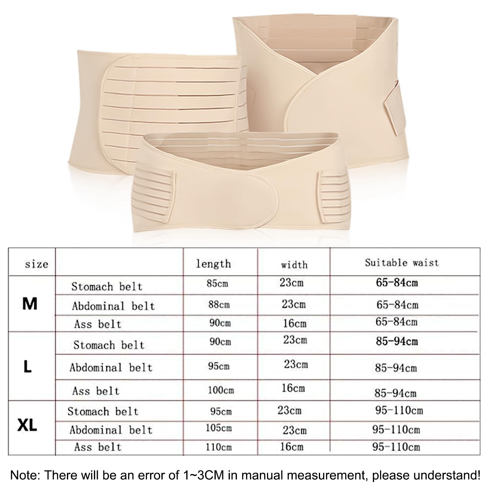 3 in 1 Cintura Post Parto, Cintura Addominale Donna, Regolabile, Traspirante, con Cintura Pelvica, Cintura Elastica per Pancia M L XL, Cintura di Sostegno per Gravidanza Lombare Schiena (Beige, XL)