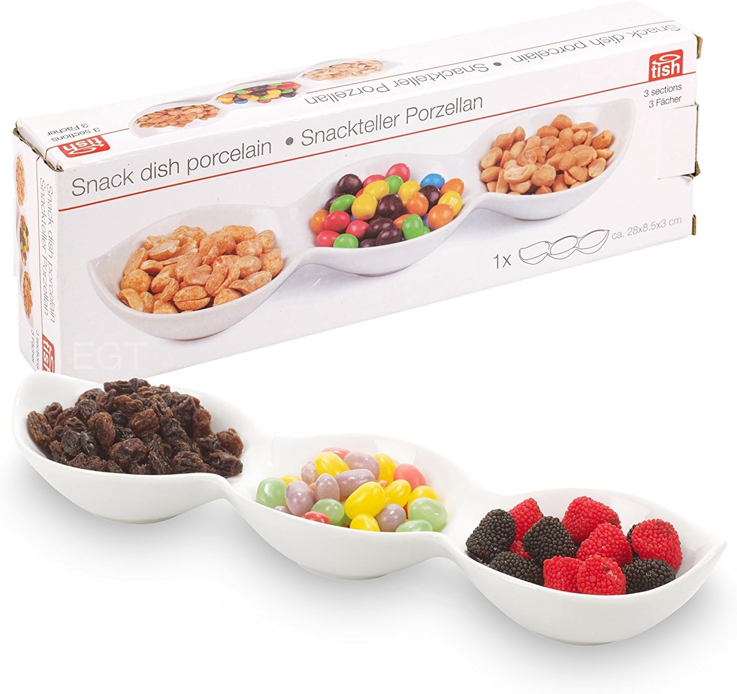 3 Section Snack Dish Serving Dip Tray Dipping Bowl White Porcelain Condiment Bar