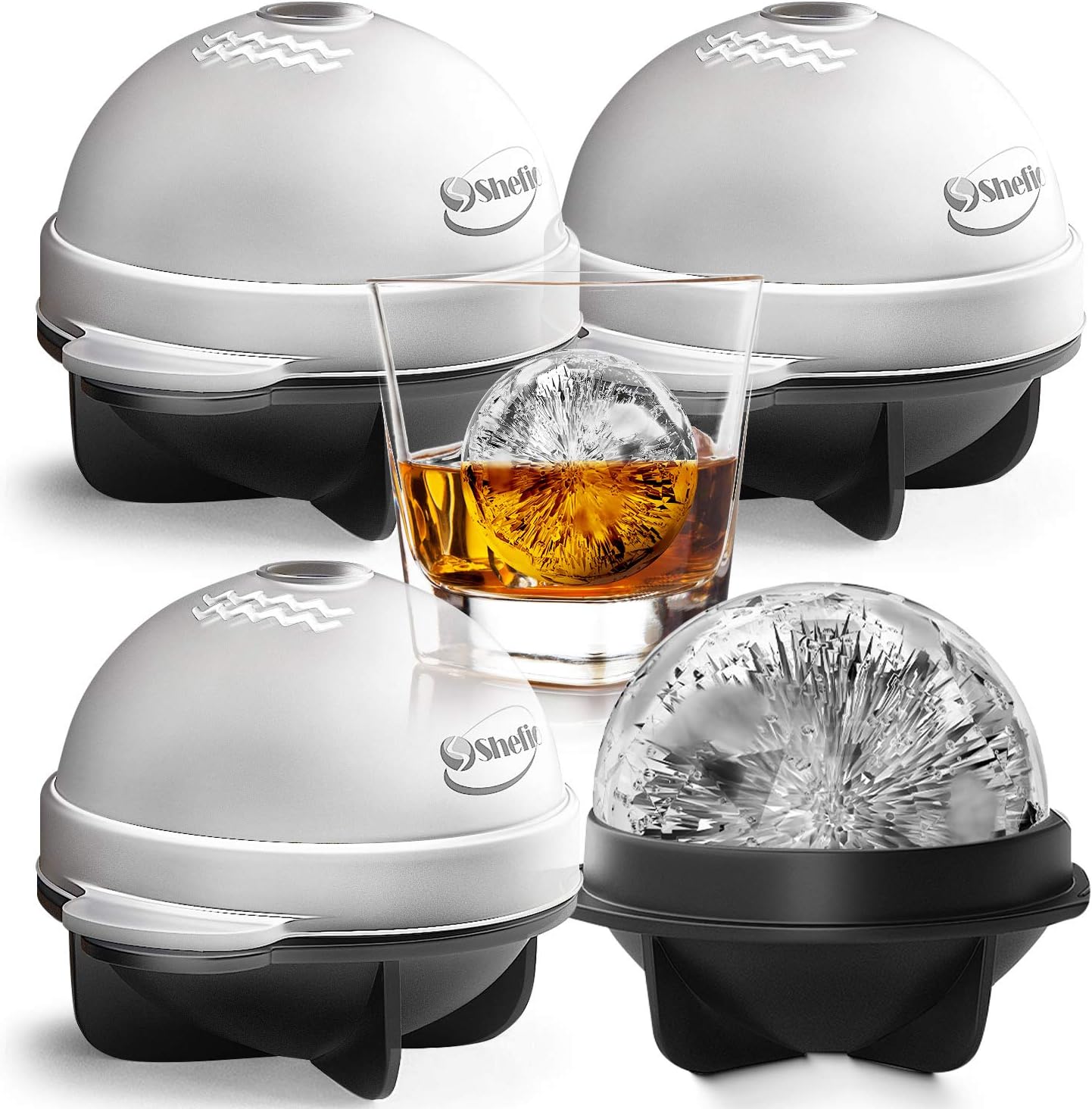 Bourbon Ice Cube Molds - Round Ice Cube Mold Set Of 4-2.5 Inch - Tight Sealing, Leak Proof Silicone Big Sphere Ice Ball Makers For Whiskey, Scotch