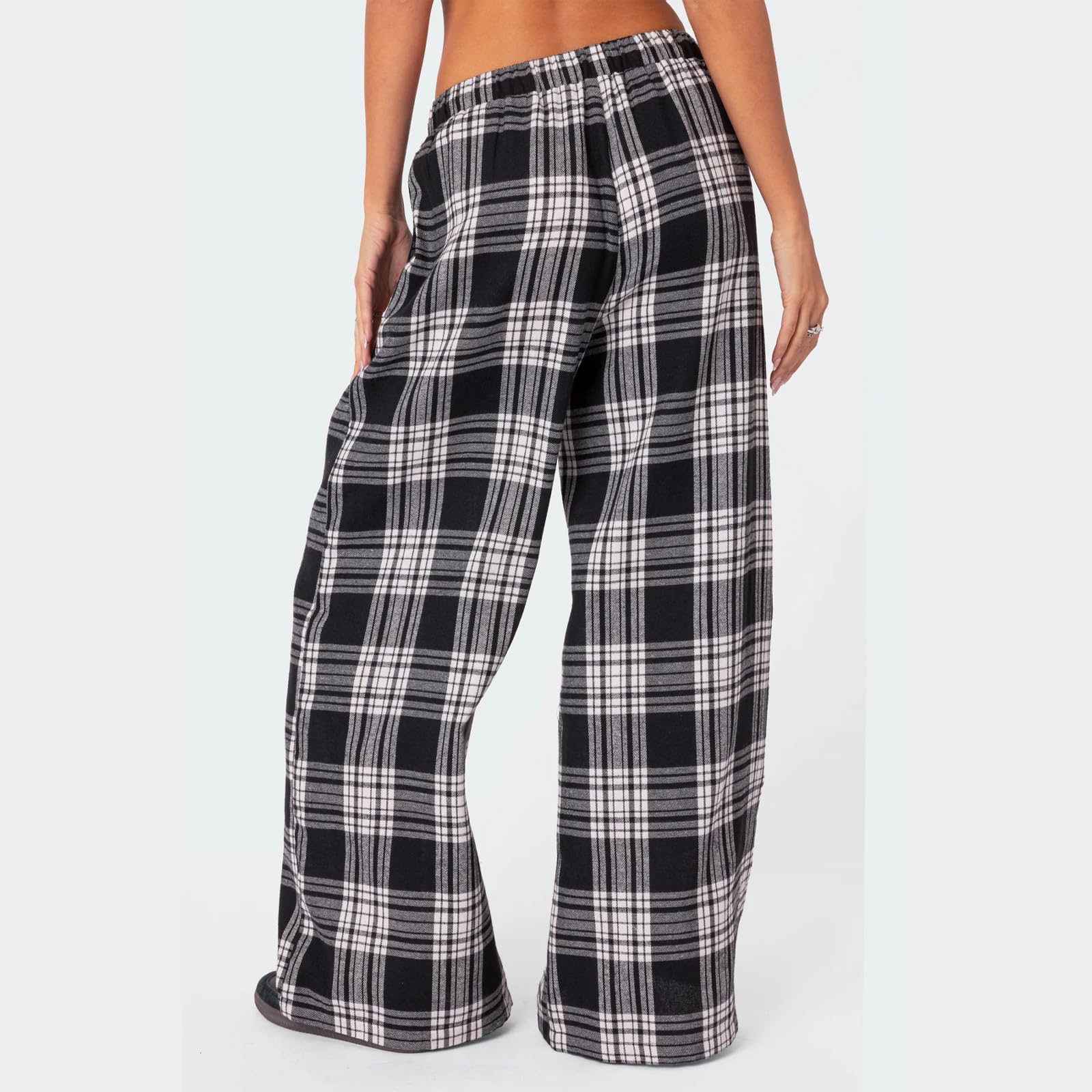 Sexy Outfit Pantalon de Salon à Jambes Larges pour Femmes, Confortable, Taille élastique, Baggy, à Carreaux, Palazzo, Ample, Cordon de Serrage, avec Poche