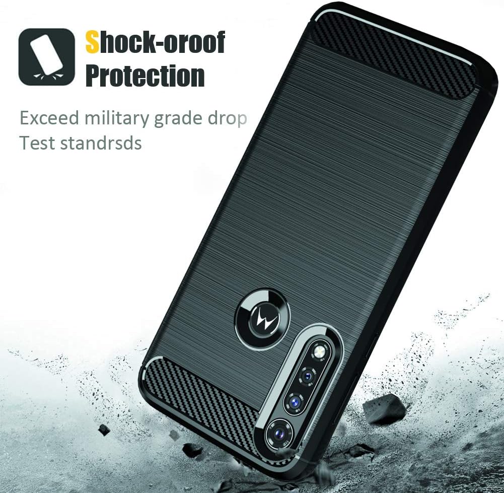 Dretal for Moto G Fast Case with Tempered Glass Screen Protector, Shock-Absorption Slim Fit Flexible TPU Case Brushed Texture Soft Rubber Protective Cover for Motorola Moto G Fast (LS-Black)