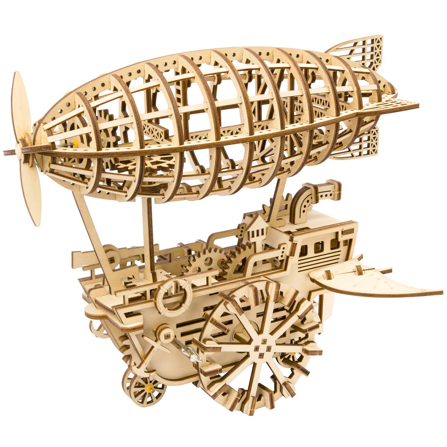 ROKR Statek powietrzny: mechaniczna skrzynia biegów ruch drewnianego modelu puzzli 3D: wiek 1
