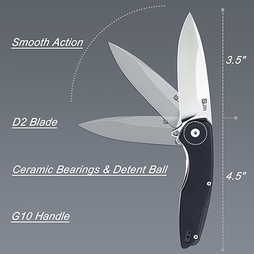 Miniatura 10 de JIN CAPTAIN - Kit de cuchillos plegables, cuchillo de bolsillo D2 hoja G10, cuchillo afilado EDC con clip de bolsillo reversible, hoja de pulido,