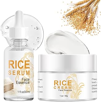 – Rice Cream Moisturizer & Rice Face Serum Set – Korean Skin Care Moisturizer Duo with Glycerin, Niacinamide & Hyaluronic Acid – Anti Aging Face Cream for Glass Skin, Firming & Even Skin Tone (2Pcs)