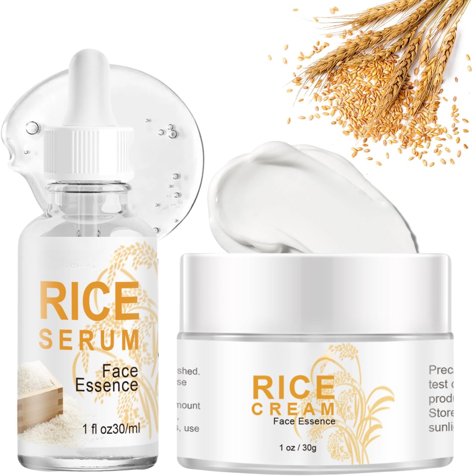 Rice Cream Moisturizer & Rice Face Serum Set – Korean Skin Care Moisturizer Duo with Glycerin, Niacinamide & Hyaluronic Acid – Anti Aging Face Cream for Glass Skin, Firming & Even Skin Tone (2Pcs)