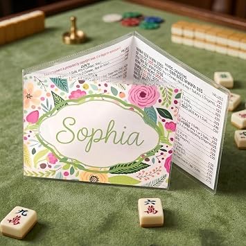 VEELU Personalized Mahjong Cards, Customize Mahjong Rule Cards Cover & Sticker Set with Name, Custom Pattern Mah Jongg Cards Sleeve, Mahjong Night Birthday Gift for Women Mah Jong Lovers Style 1