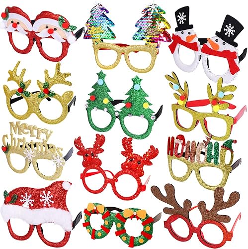 Miniatura 2 de Max Fun 12 marcos de gafas de Navidad con purpurina para fiestas, accesorios de decoración de Navidad, accesorios de disfraz para fiestas de