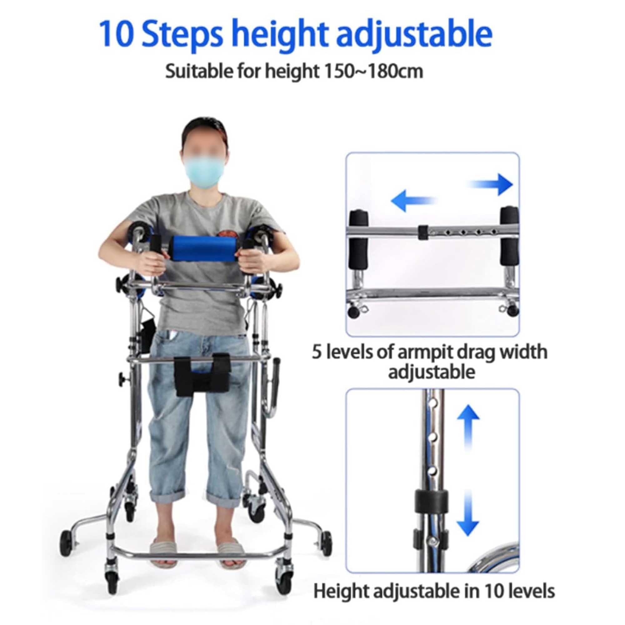 8-rädriger Stehrollator für den Innenbereich, Mobilitätshilfe für Erwachsene in der Rehabilitation mit Sicherheitsgurt, verstellbare Gehhilfe für behinderte Senioren und Menschen mit Behinderung