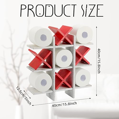Miniatura 3 de Tic Tac Toe - Soporte de papel higiénico de madera rústica para almacenamiento de papel higiénico para colgar en el baño, estantes independientes