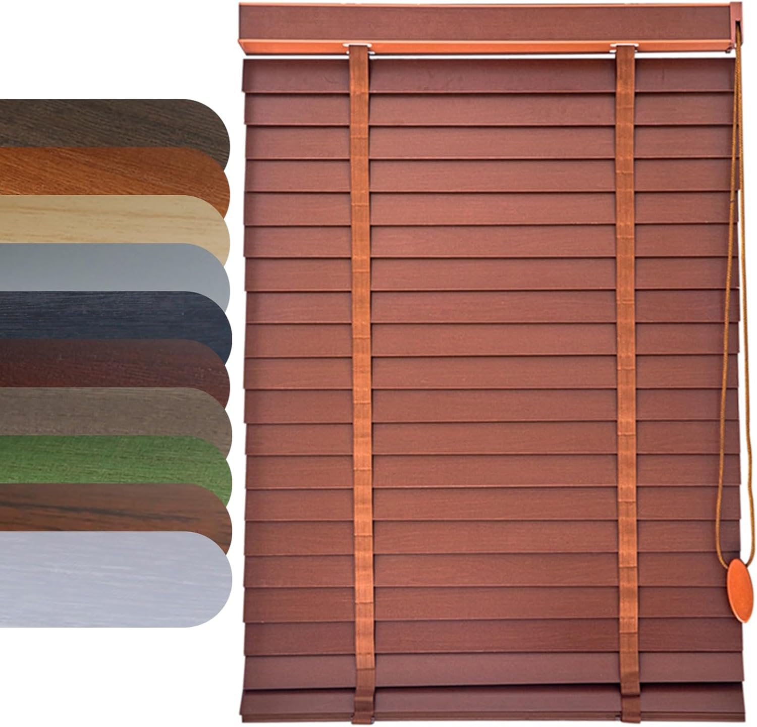 Wooden Blinds for Indoor Windows - 2" Slats Cordless Wood Blackout Blinds Shades, Custom Privacy Horizontal Window Venetian Blinds for Home Bedroom Bathroom Living Room Doors