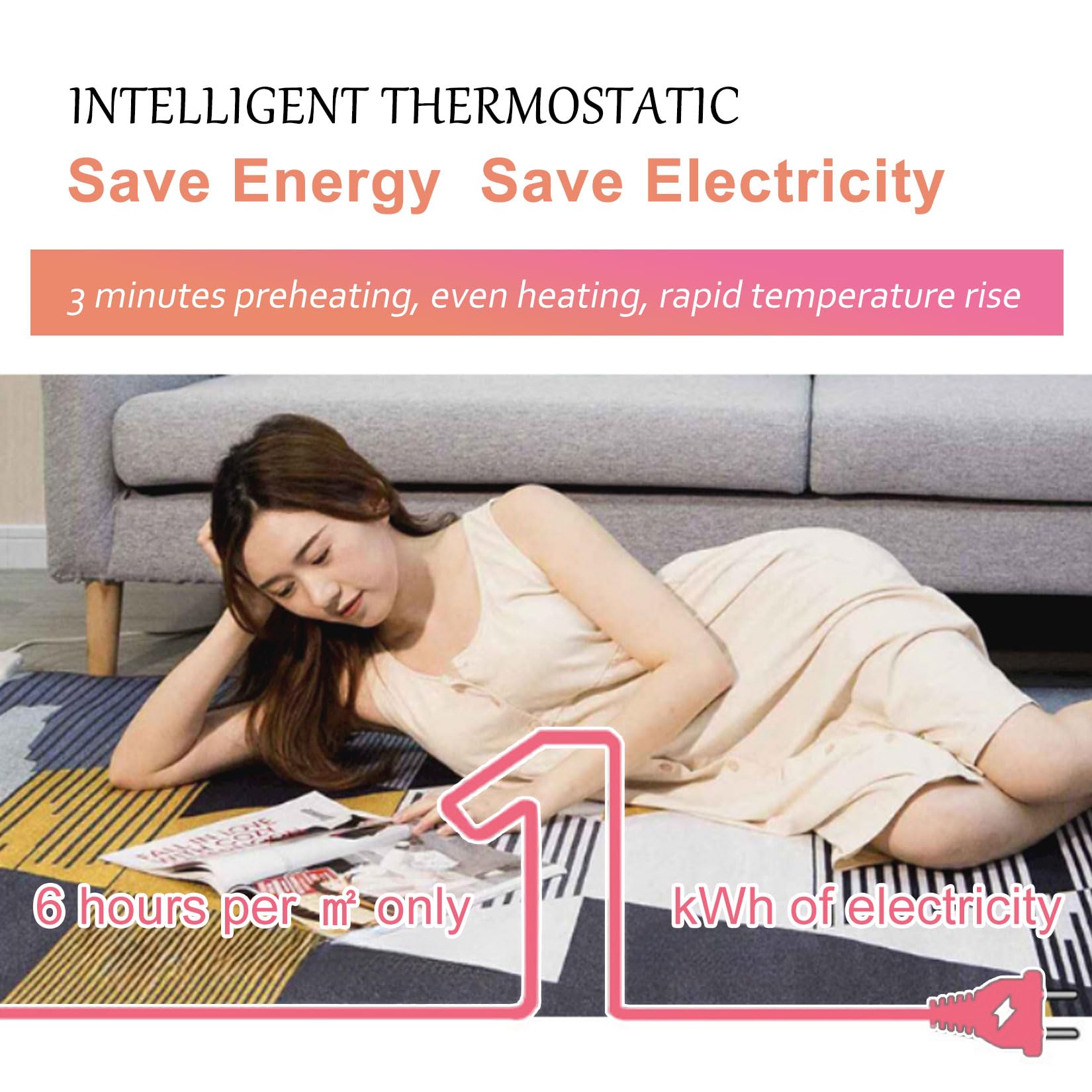Luksusowy Grzejny Dywan Auto-Off | Elektryczny z Regulacją Temperatury | Miękka Mata dla Salon/Sypialnia/Biuro | Bezpieczna Zwierzęta & Seniorzy | Energooszczędna,160 * 240cm