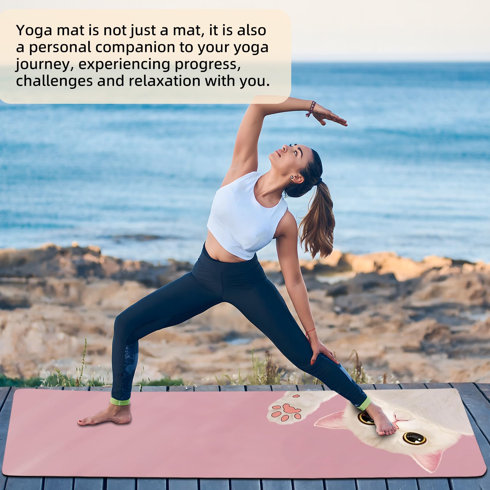 Haquno Extra Thick Yoga Mat 6mm - Non-Slip Exercise Mat for HIIT Pilates & Home Workouts & Workout with Free Carry Strap(pink cat) - Image 7