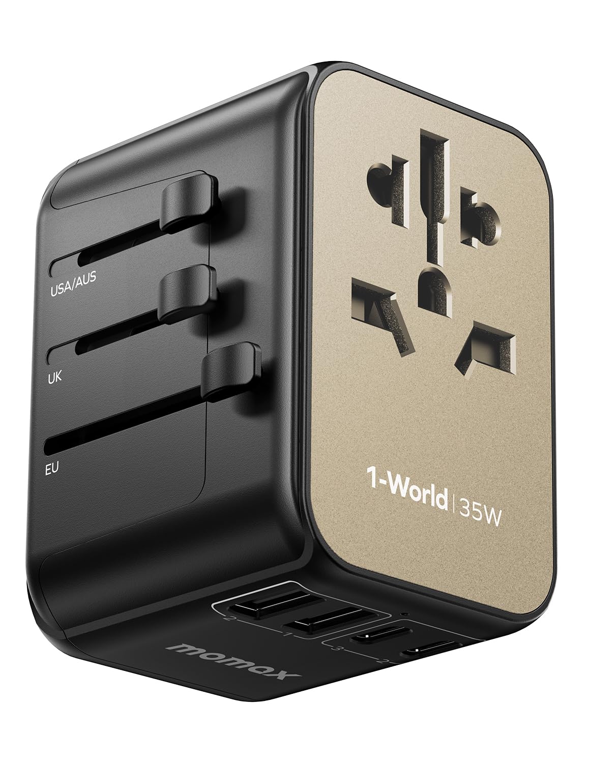 MOMAX Adattatore universale da viaggio PD35W con 3USB-C, 2USB-A e 1AC, adattatore internazionale per USA Canada UK Australia Cina Giappone Titanio