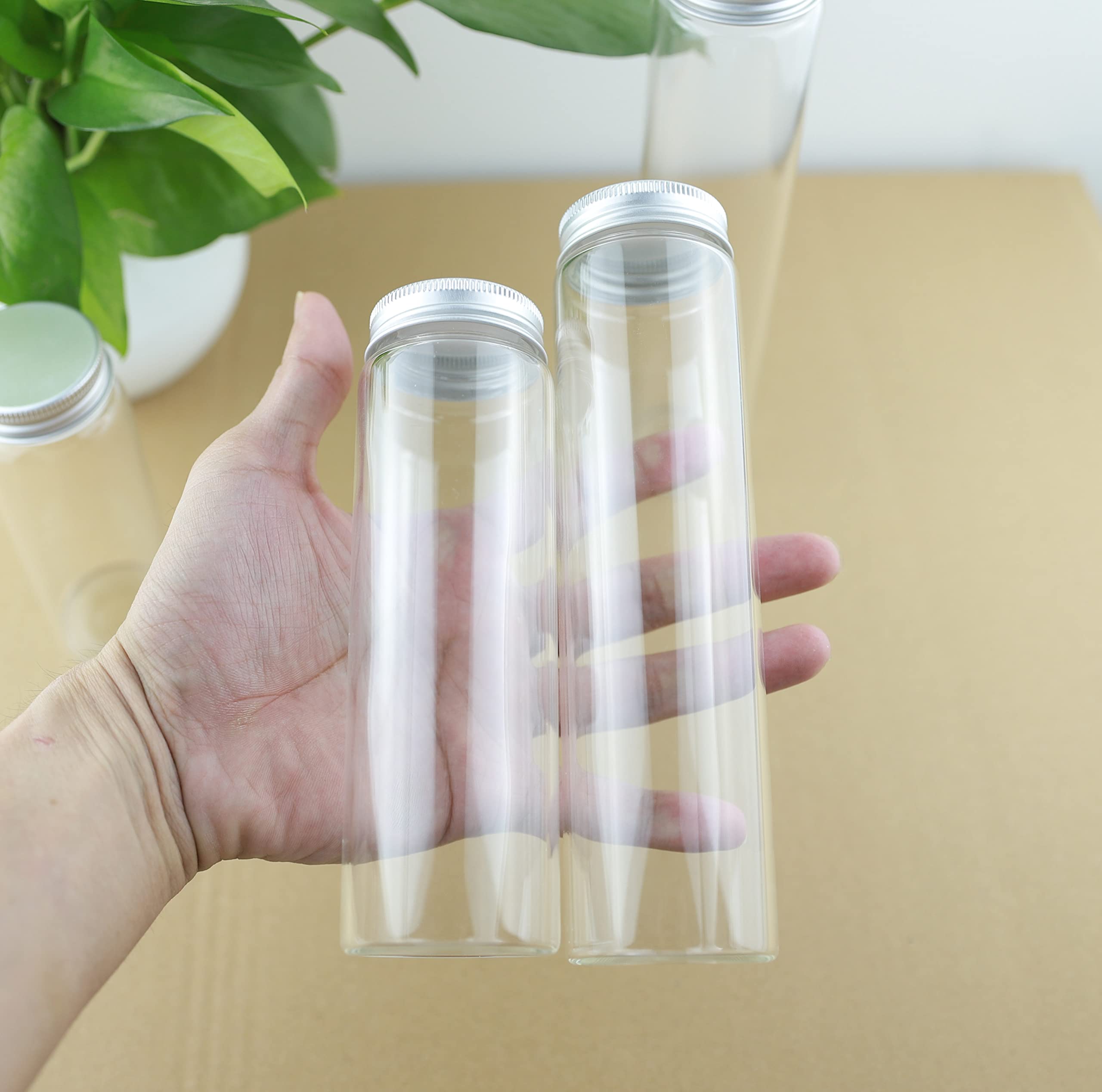 SYLALE 6 Piezas 47 * 150mm 200ml Botella de Vidrio Vial tapón de Rosca de Plata Frasco Lindo Viales DIY artesanía contenedor Transparente Tubo de ensayo frascos de Vidrio