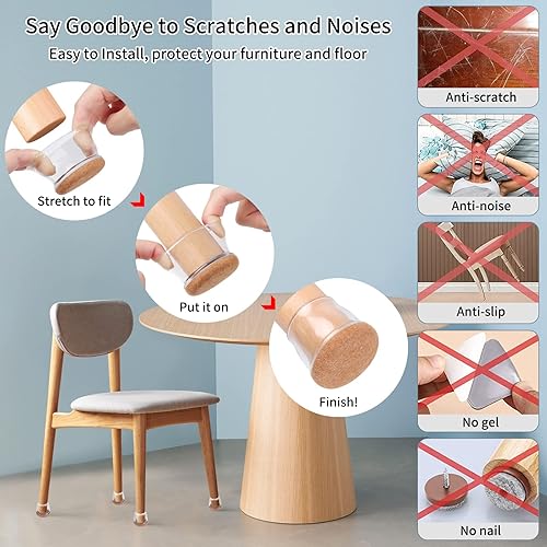 Vista 84 de Ezprotekt 24 protectores cuadrados de suelo para patas de silla con fieltro, fieltro de silicona F para suelos de madera dura, tapas de patas