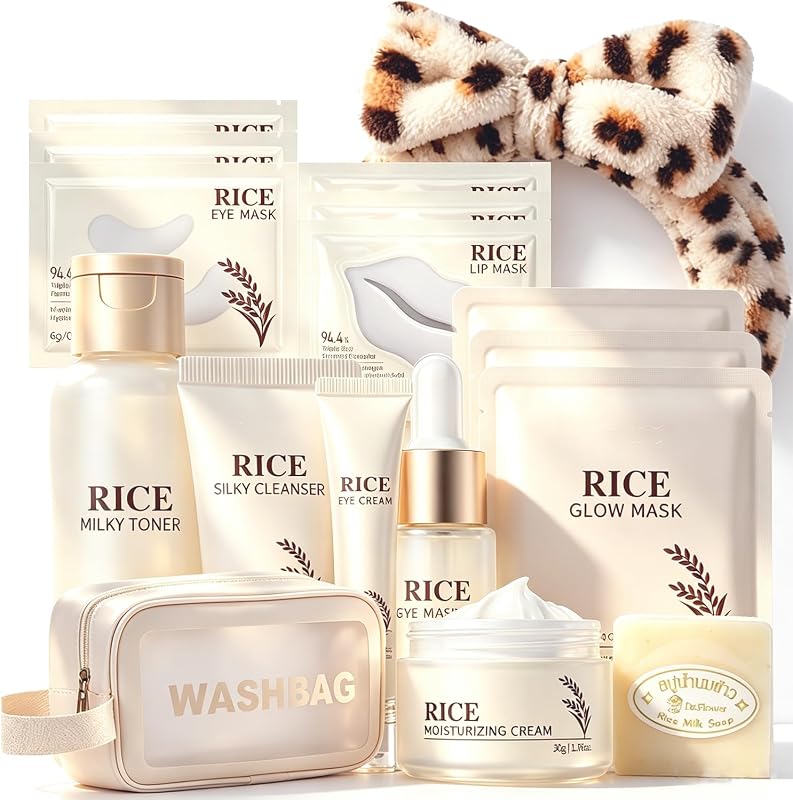 17PCS Korean Skin Care Set, Rice Skincare Set for Women, Teen Skin Care | Skin Care for Kids 10-12, Rice Toner, Skin Care Set, Face Wash, Travel Skincare Set, Skincare Gift Sets for Teen Girls