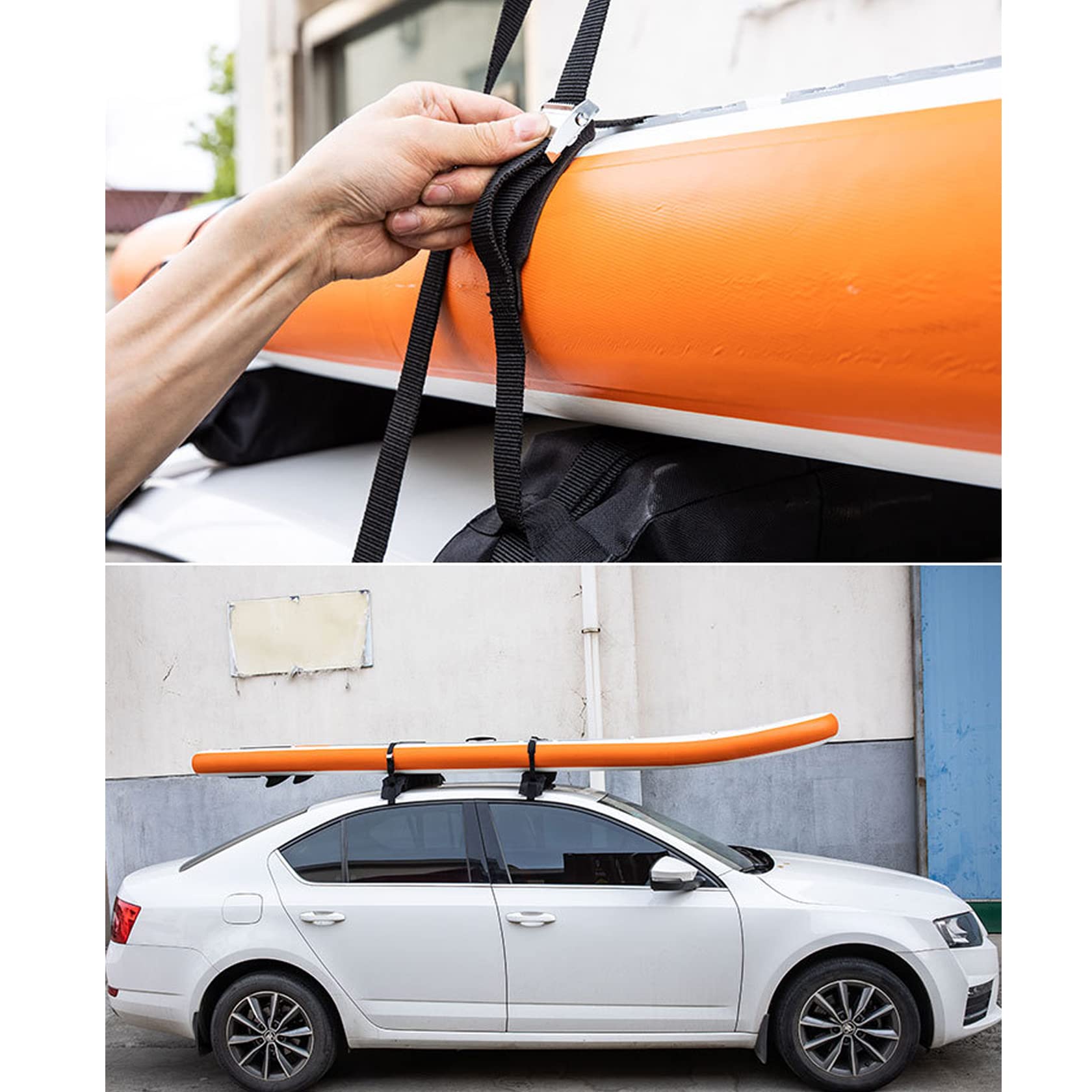 Universal Kayak Soft Roof Rack Pad Folding Lightweight Car Soft Roof Bars for Kayak Surfboard Canoe Snowboard Paddle Board with Adjustable Tie-Down Straps