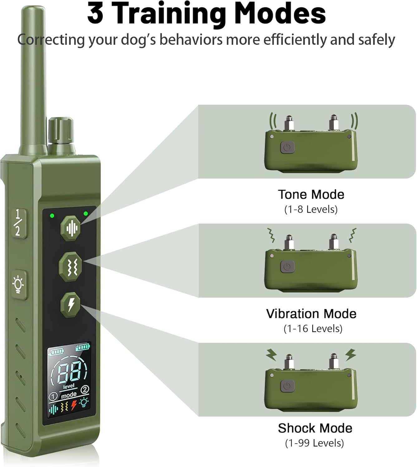 Shock Collar for Dogs - 4265ft Waterproof Training Collar with Flashing Light for Small Medium Large Dogs with Rechargeable Remote, Beep (1-8), Vibration(1-16), Safe Shock(1-99) (Green)