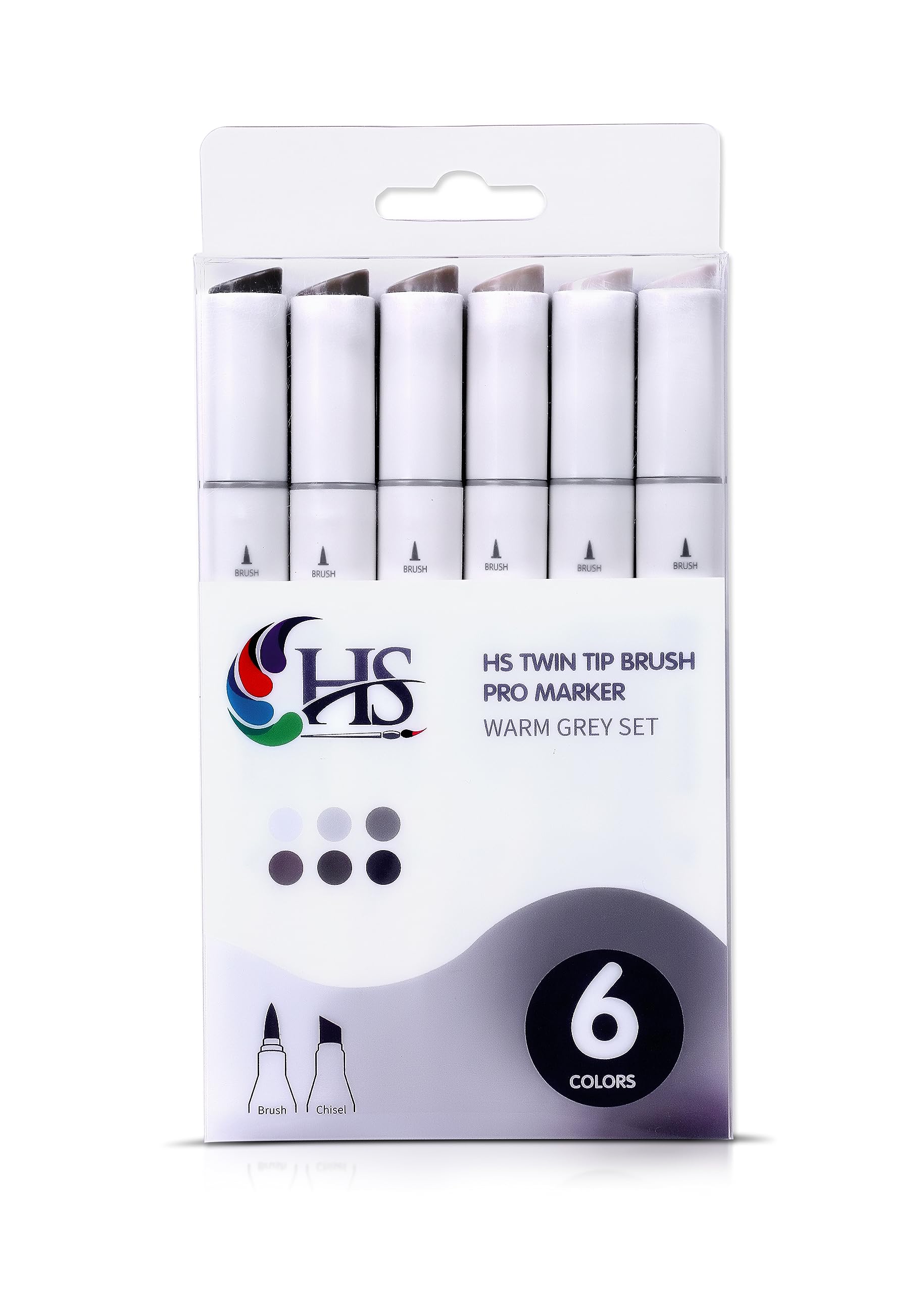 HAKIM'S HS Twin Tip Brush Pro Markers Set Of 6 - Cool Gray — Amazon image 3