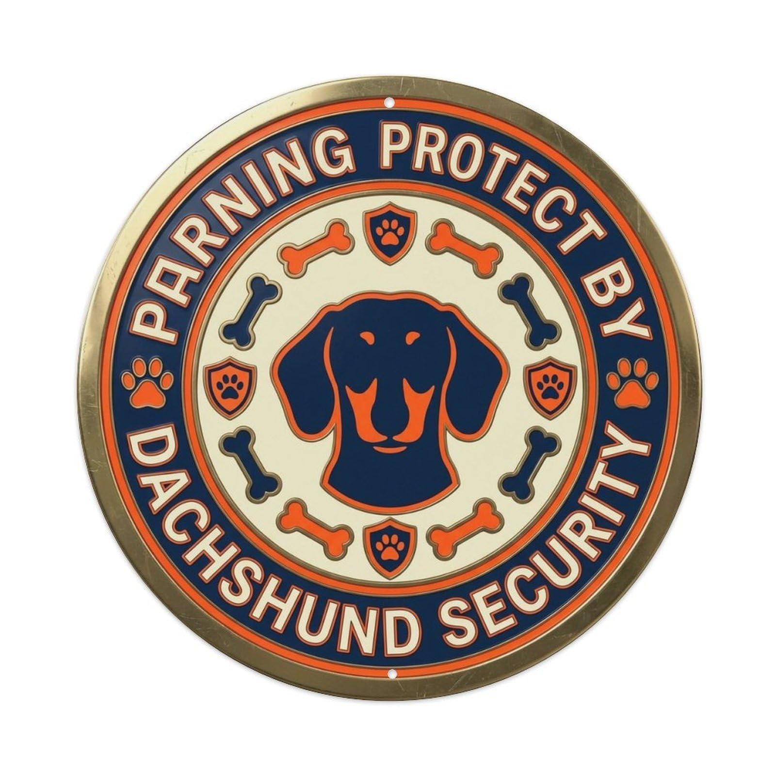 Dachshund Protected Security Orange Navy Metal Tin Sign