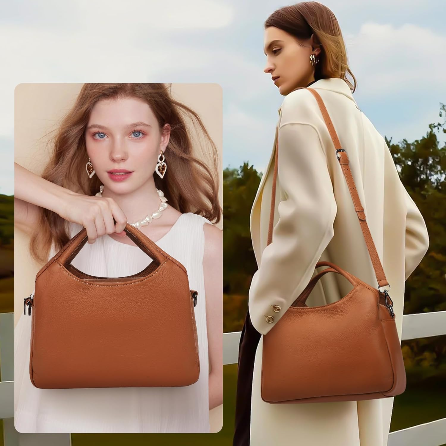 KOGTLA Genuine Leather Purses for Women with Detachable Satchel Strap, Ladies Handbags, Tote Hobo Bags - Image 2