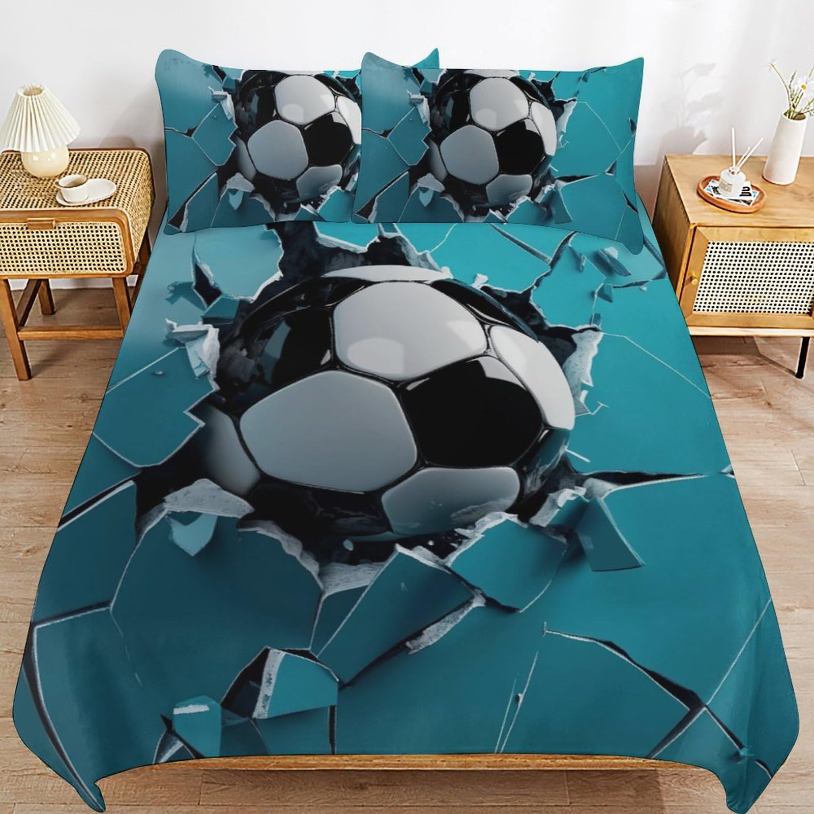 Juego de cama fútbol 220x240 cm para niños microfibra hipoalergénica fácil de lavar con cremallera