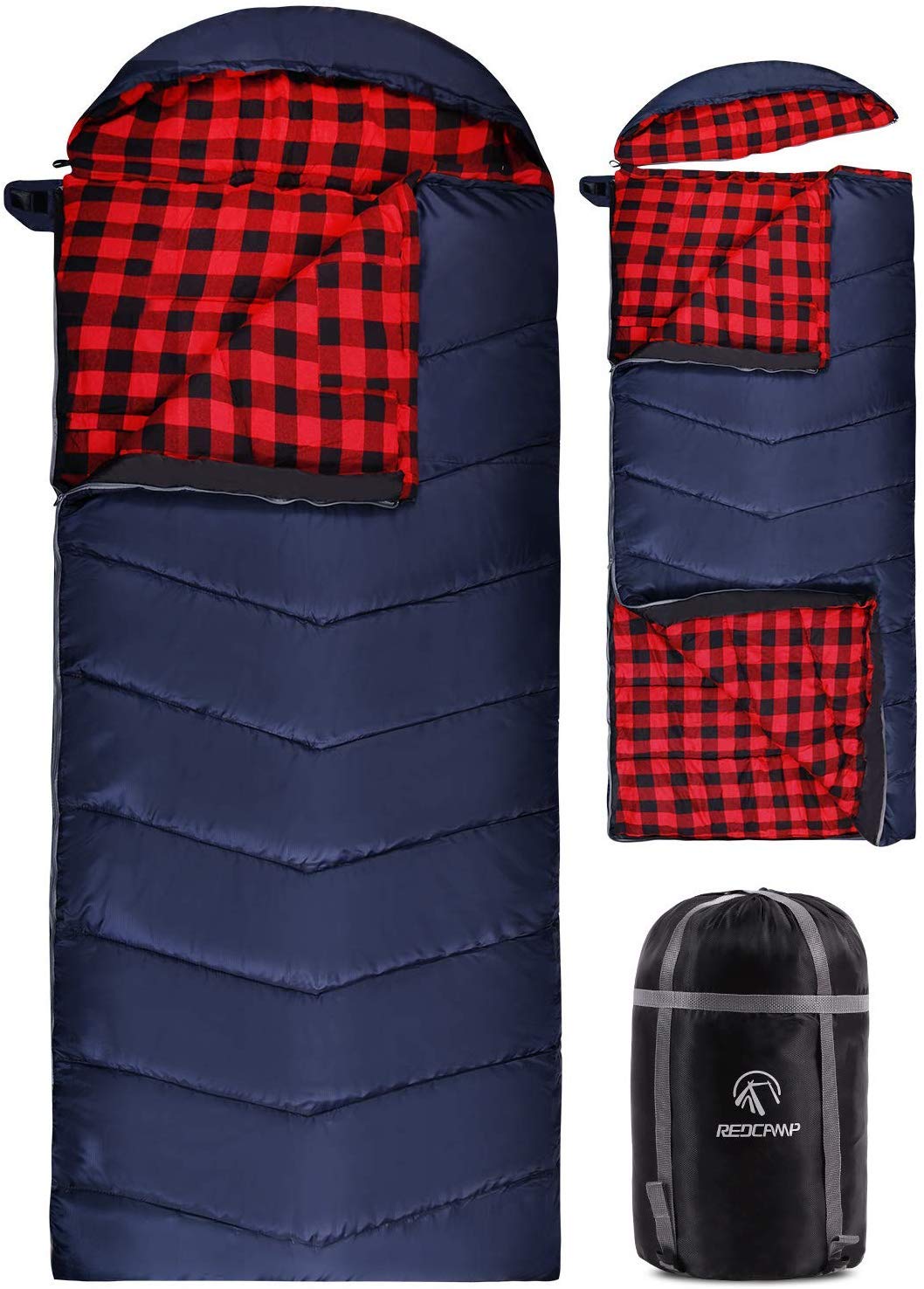 REDCAMP Outdoors Cotton Flannel Sleeping Bag for Camping Backpacking, Warm and Comfortable Envelope Sleeping Bags with 2/3/4lbs Filling