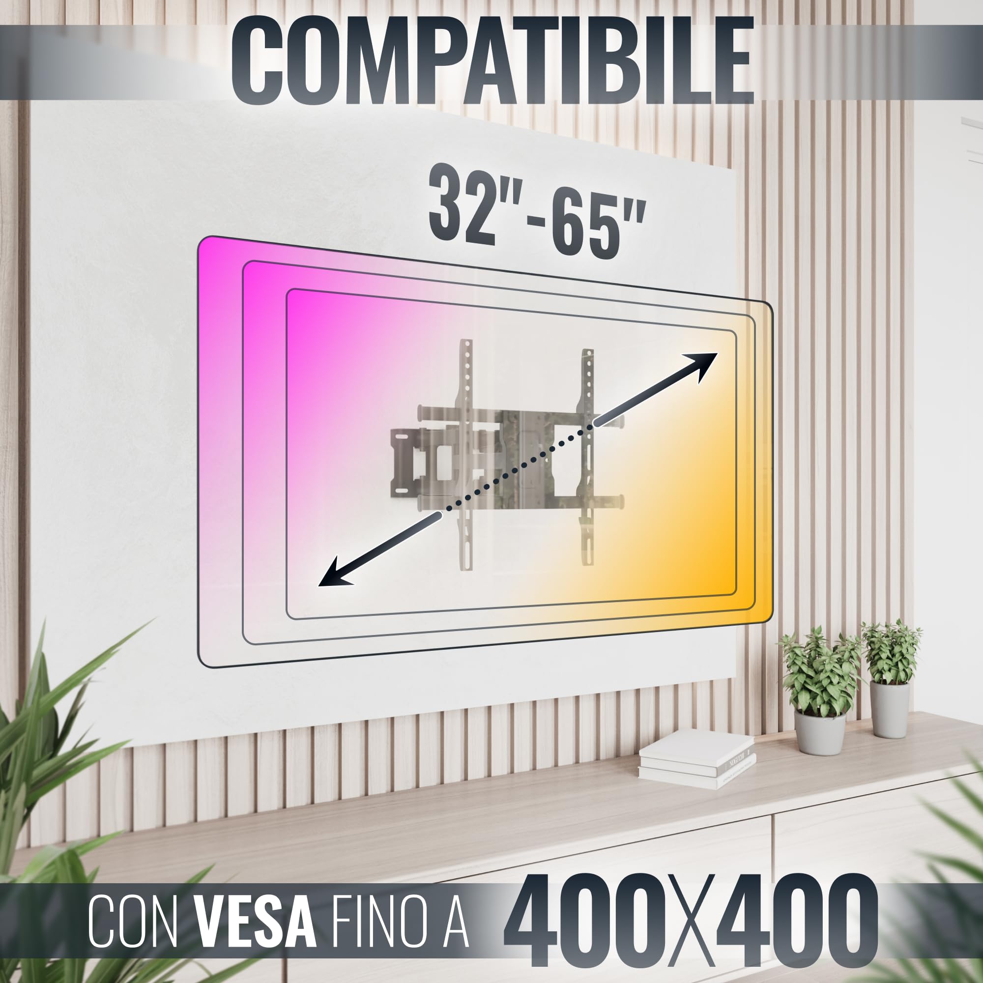 RICOO Supporto TV parete S7244 32”-65” pollici 81-165 cm Staffa televisore Girevole Inclinabile Porta televisione universale VESA 200 x 200-400 x 400 Nero