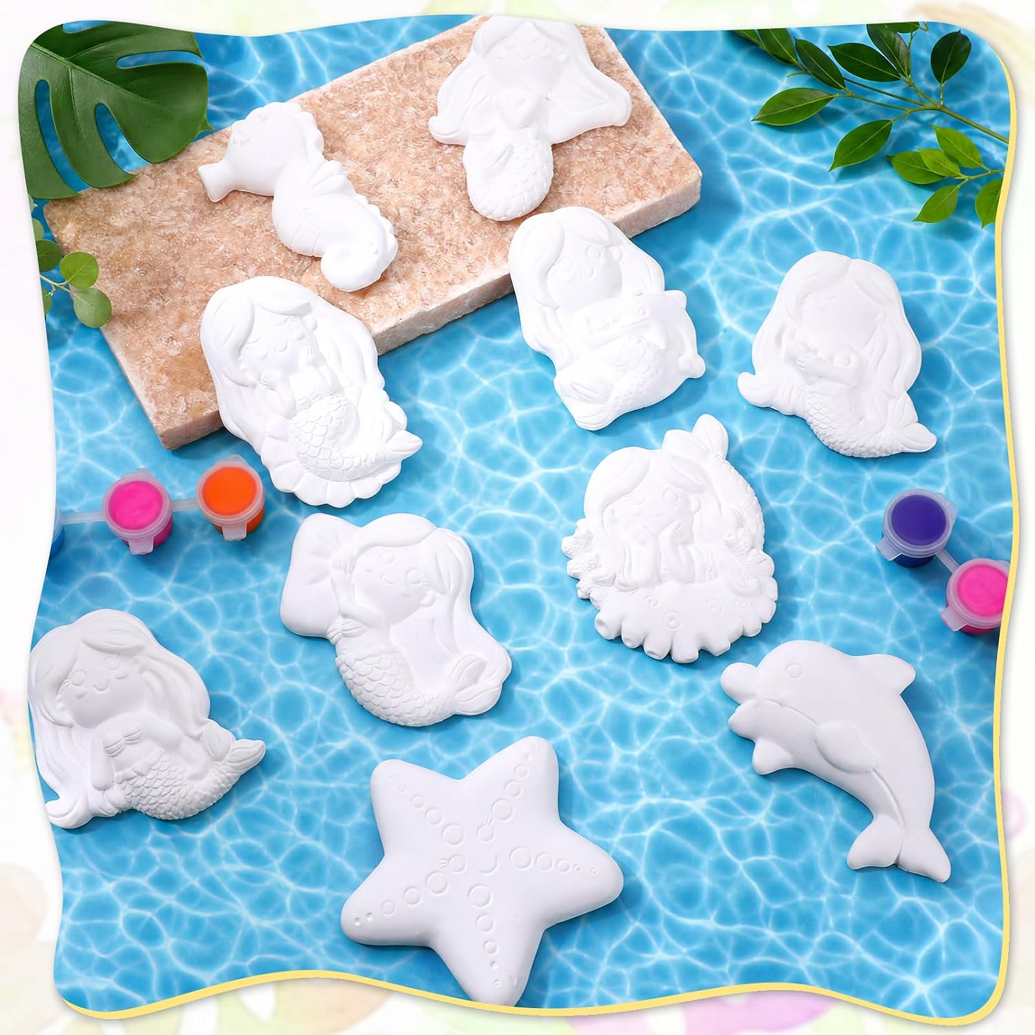 20 Pack Mermaid Ceramic to Paint Your Own Ceramic Painting Kit DIY, Mermaid Statues Unpainted Plaster Figurines with Brush Paint Ceramics kit Arts and Craft for Adults Holiday Birthday Party Favors
