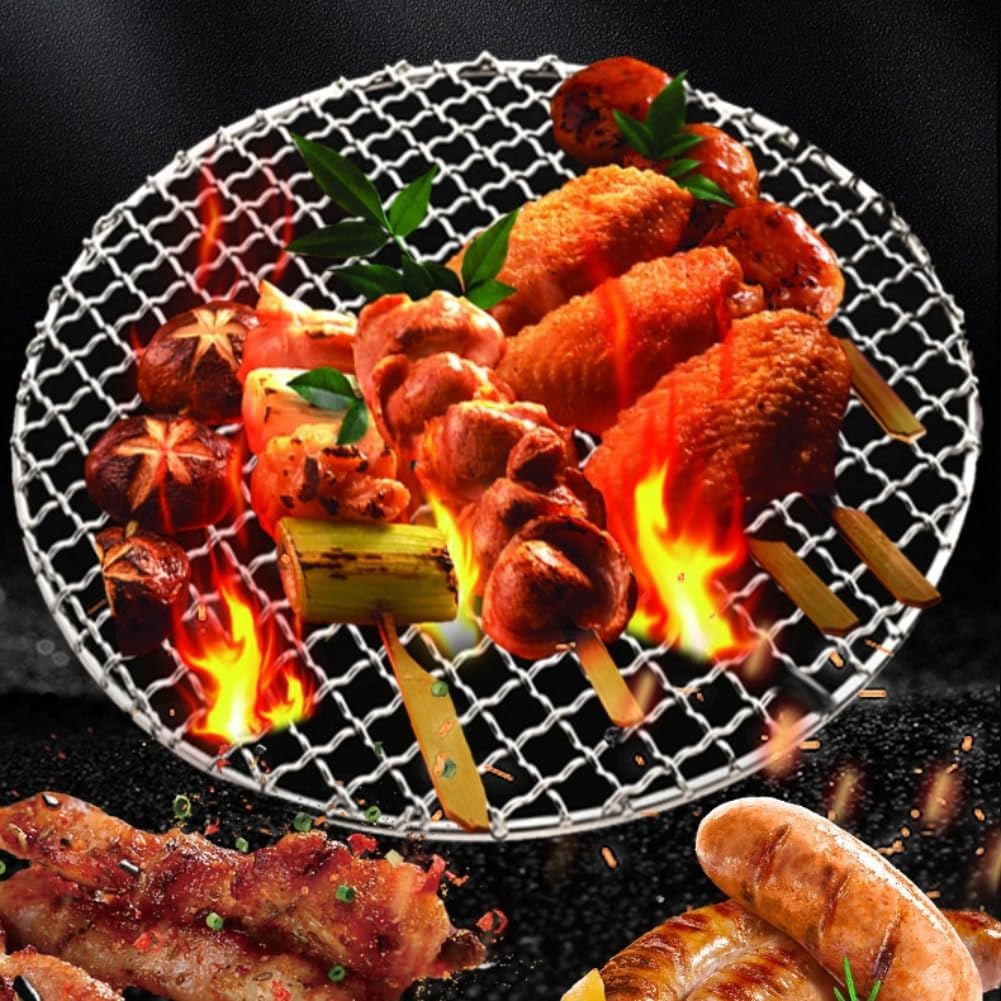 食品級ステンレス焼き網 キャンプ鉄板 網 バーベキュー 丸網 厚くする 穴径頑丈耐久性 焼肉 網 バーナーパッド コンロ用 BBQグ