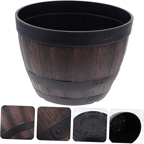 Miniatura 9 de Maceta de plástico de barril de madera, para plantas al aire libre, vegetales, jarrón vintage, barriles de whisky, maceta para plantas, macetas de