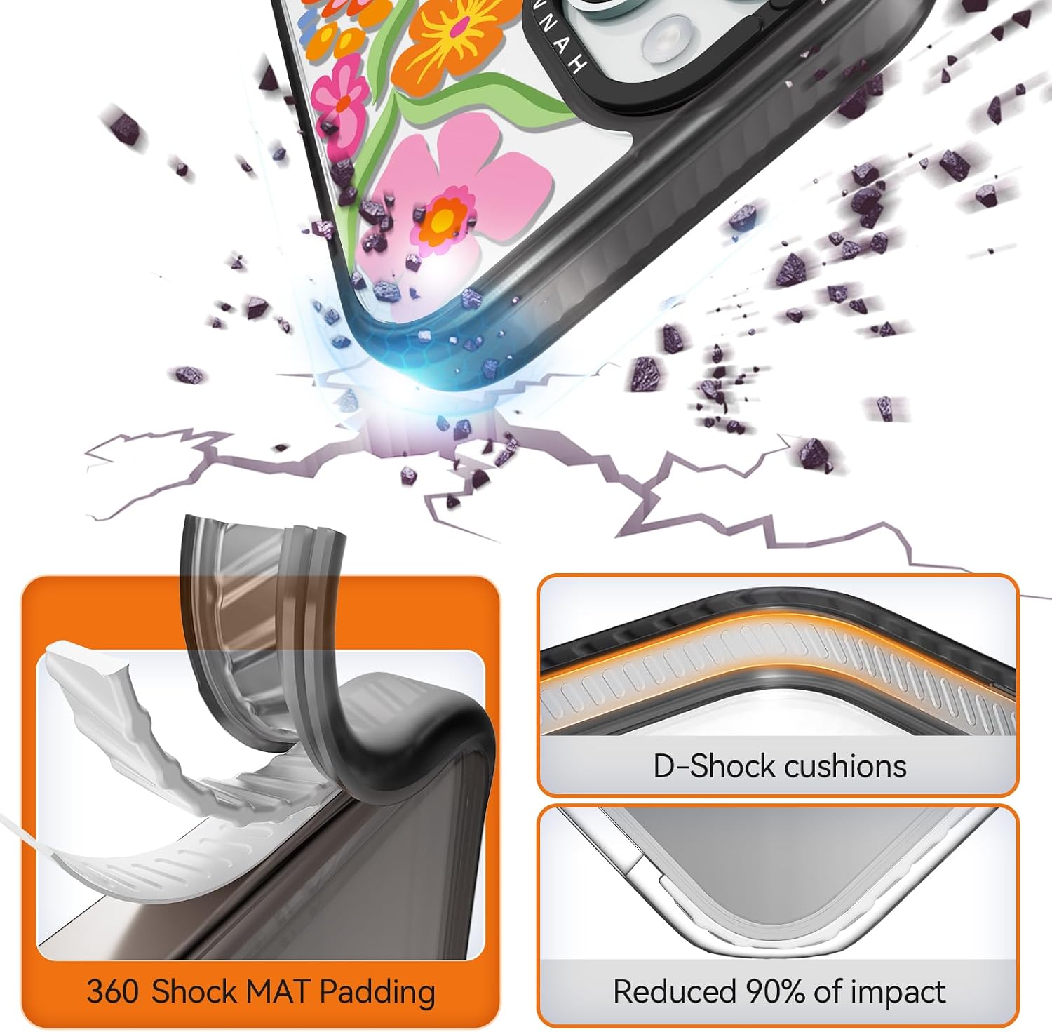 Compatible for iPhone 15 Case Cute Aesthetic - Durable Shockproof 6.6 ft Drop Impact Phone Case Cover with Funny Fashion Passion Flower 6.1" Black