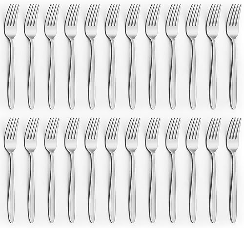 Juego de 24 tenedores (19.8 cm), juego de cubiertos de plata Unokit, tenedores de cena de acero inoxidable, tenedores de mesa, tenedores de metal,