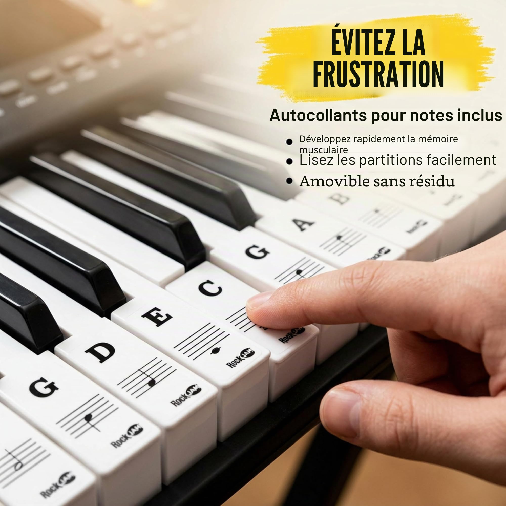 RockJam Clavier musical compact 61 touches avec support, alimentation et application Simply Piano